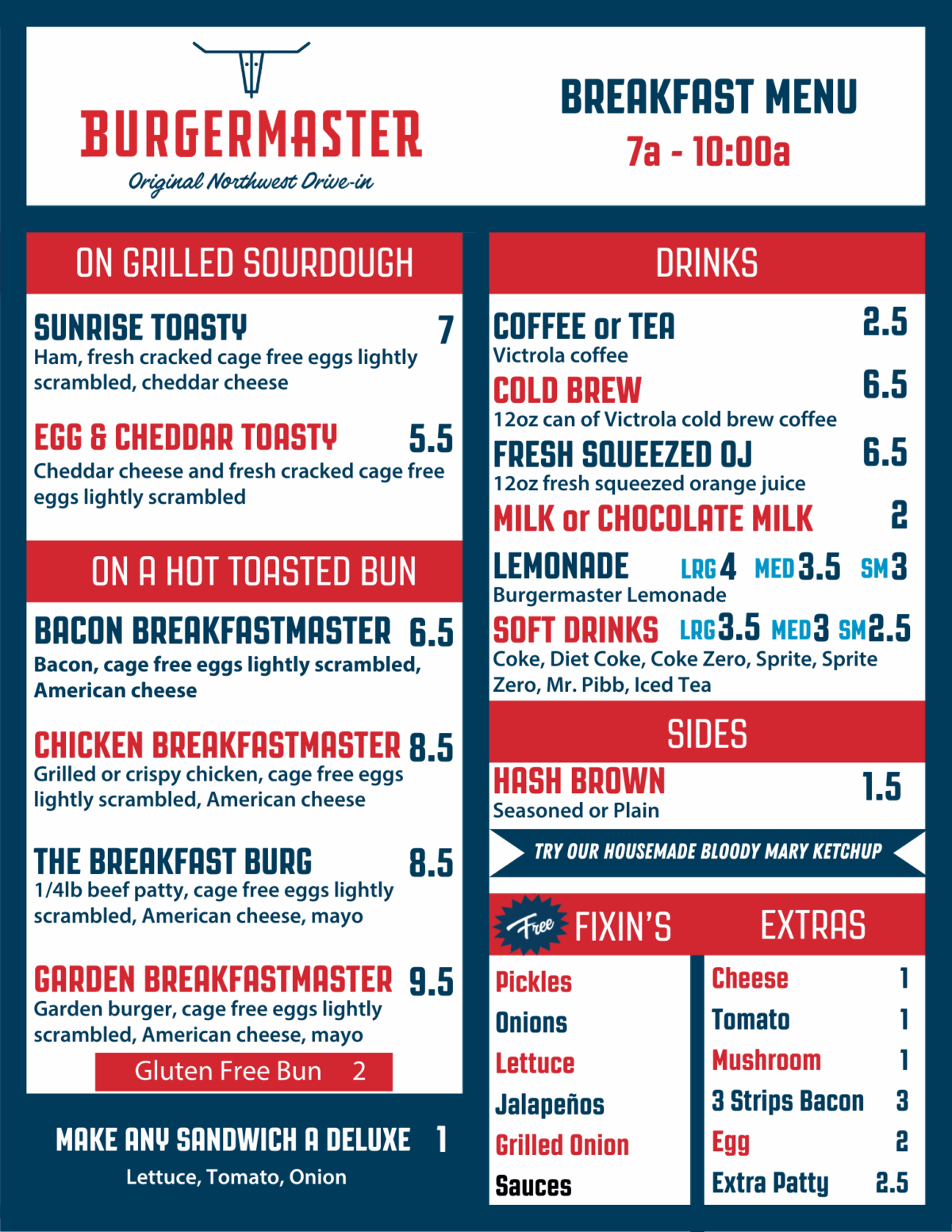 Burgermaster Bellevue Breakfast Menu